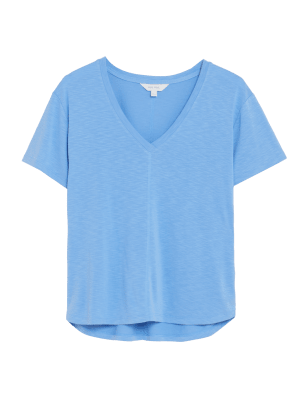 

Womens Per Una Kurzarm-T-Shirt mit hohem Modalanteil und V-Ausschnitt - Azure Blue, Azure Blue