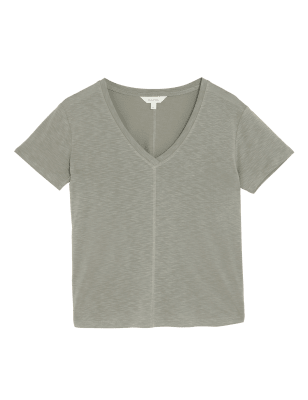 

Per Una Camiseta de modal de manga corta con escote en pico de modalWomens - Faded Khaki, Faded Khaki