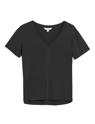 

Per Una Camiseta de modal de manga corta con escote en pico de modalWomens - Black, Black