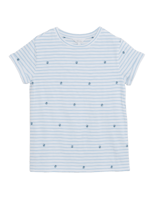 

Per Una Camiseta 100% algodón con bordado de rayasWomens - Blue Mix, Blue Mix