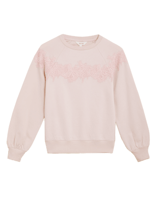 

Per Una Sudadera 100% algodón con postizo de encajeWomens - Light Pink, Light Pink