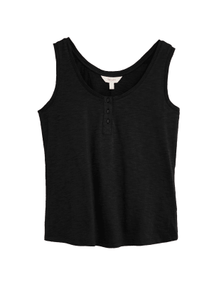 

Womens Per Una Ärmelloses Trägeroberteil mit U-Ausschnitt aus reiner Baumwolle - Black, Black
