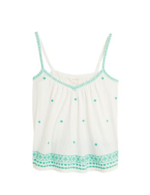 

Womens Per Una Pure Cotton Embroidered Sleeveless Vest Top - Ivory Mix, Ivory Mix