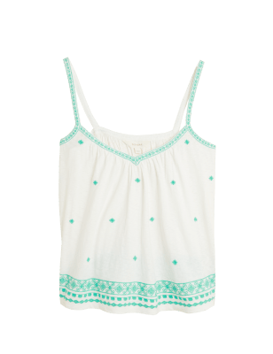 

Womens Per Una Ärmelloses Trägeroberteil aus reiner Baumwolle mit Stickerei - Ivory Mix, Ivory Mix