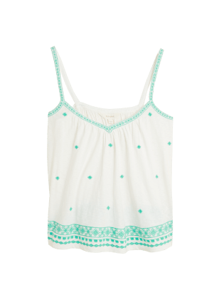 

Womens Per Una Pure Cotton Embroidered Sleeveless Vest Top - Ivory Mix, Ivory Mix