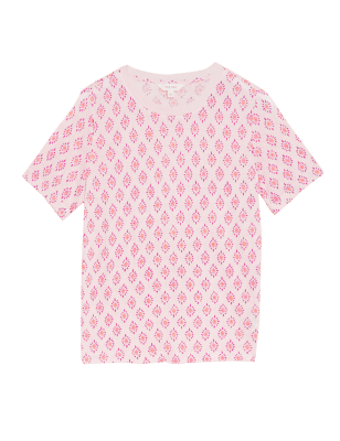 

Womens Per Una Linen Blend Geometric Short Sleeve T-Shirt - Pink Mix, Pink Mix