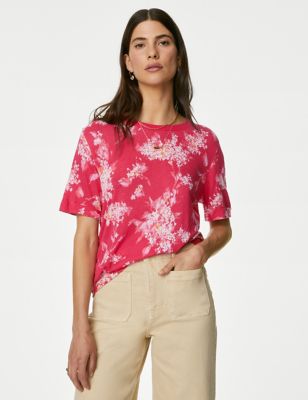 

Womens Per Una Linen Blend Geometric Short Sleeve T-Shirt - Ruby, Ruby