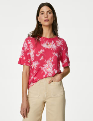 

Womens Per Una Kurzarm-T-Shirt aus Leinenmischgewebe mit geometrischem Muster - Ruby, Ruby