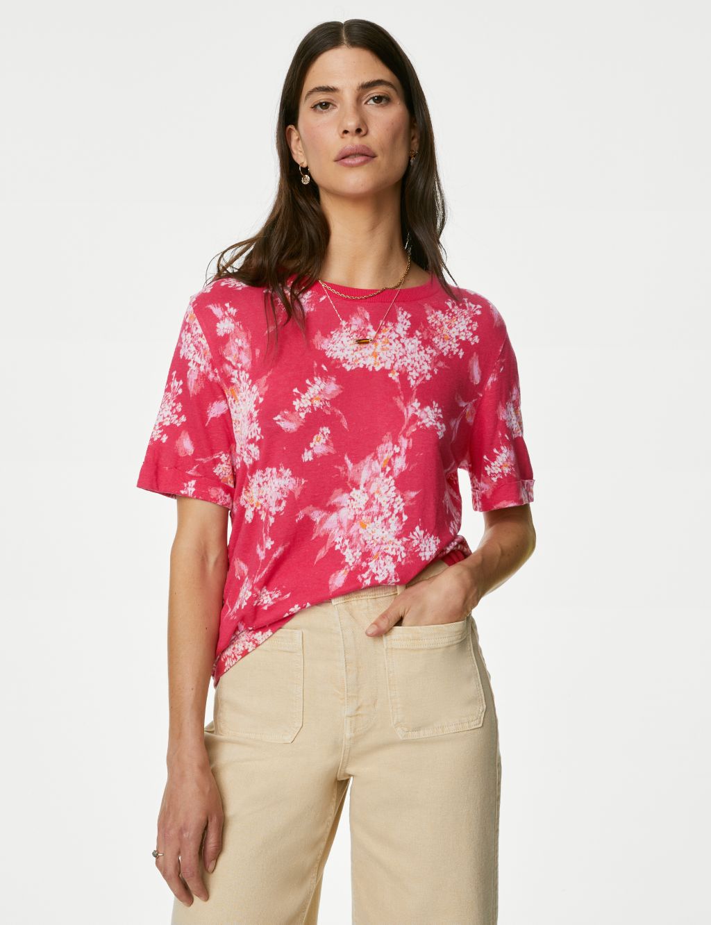 Linen Blend Geometric Short Sleeve T-Shirt image 1