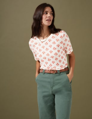 

Per Una Camiseta con lino de manga corta y diseño geométricoWomens - Cream Mix, Cream Mix
