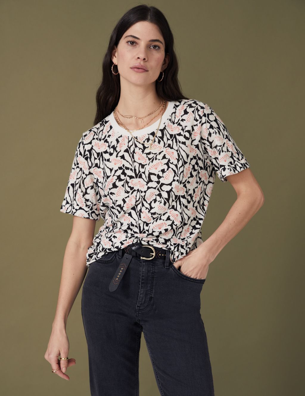 Linen Blend Geometric Short Sleeve T-Shirt image 2