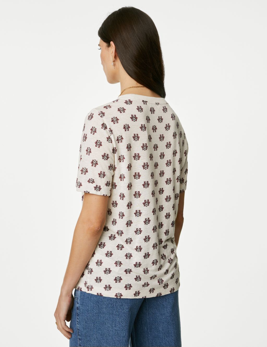 Linen Blend Geometric Short Sleeve T-Shirt image 5