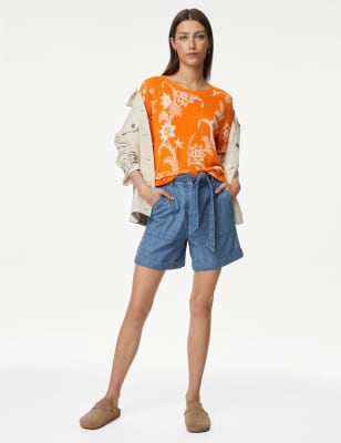 

Womens Per Una Linen Blend Geometric Short Sleeve T-Shirt - Orange Mix, Orange Mix