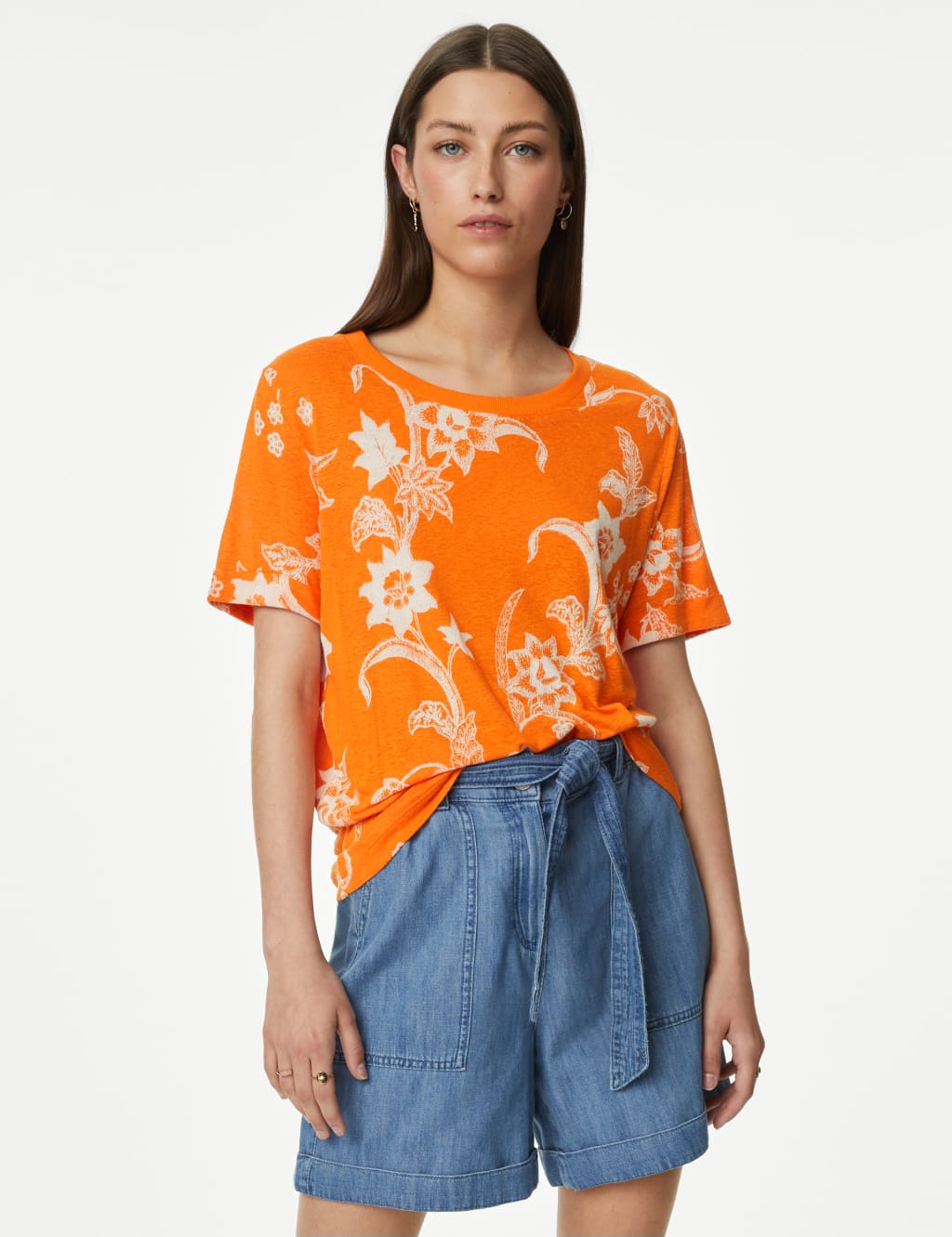 Linen Blend Geometric Short Sleeve T-Shirt image 2