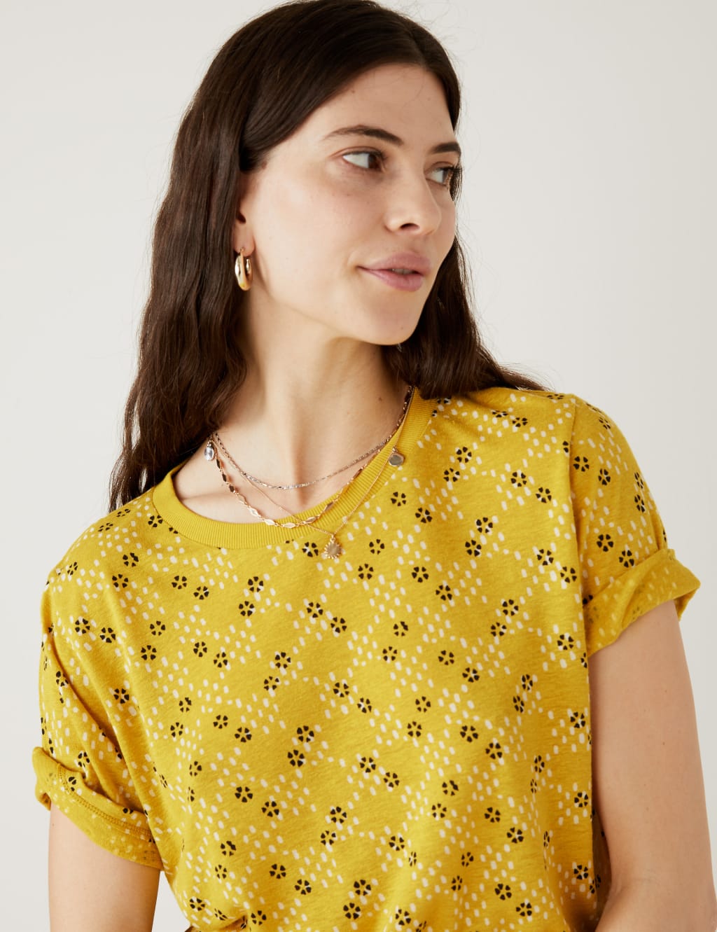Linen Blend Geometric Short Sleeve T-Shirt image 2