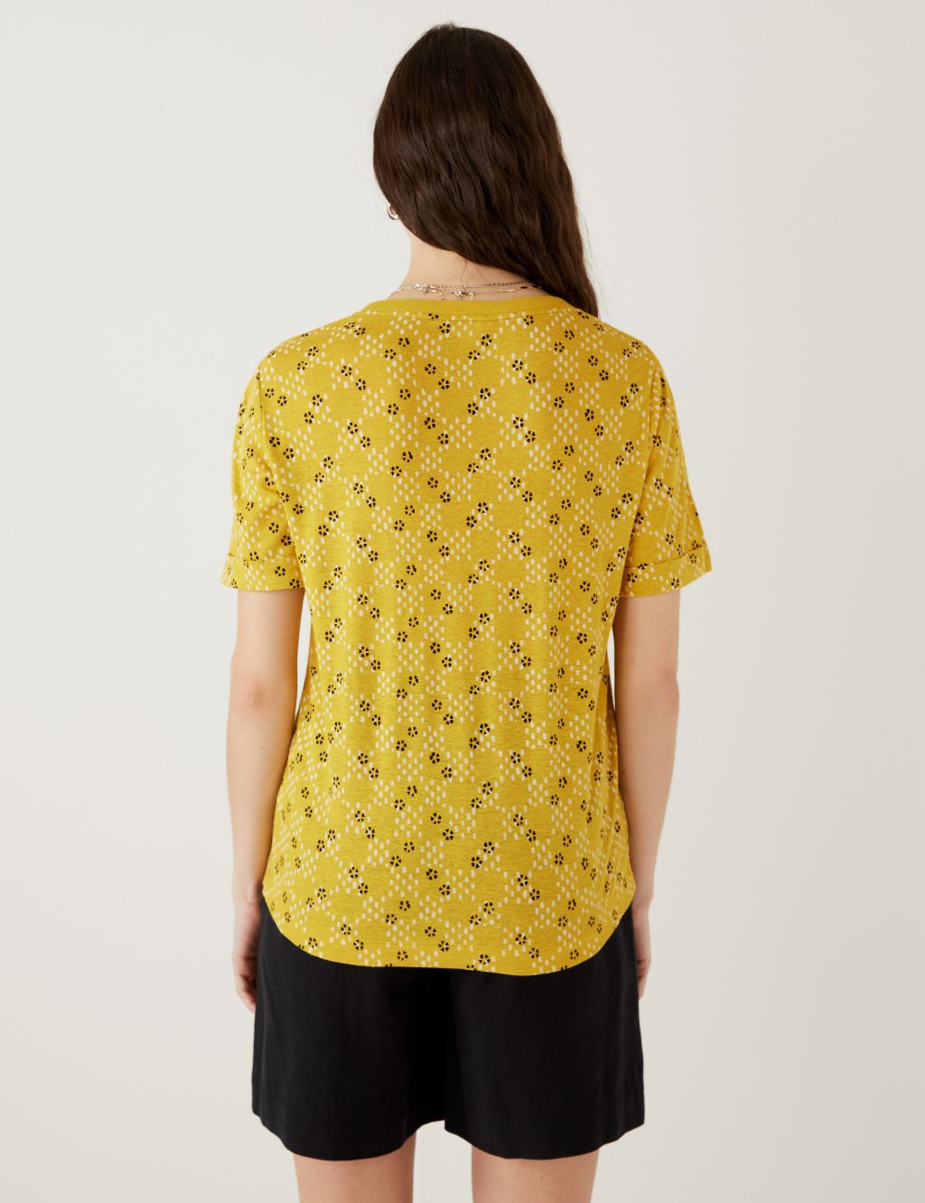 Linen Blend Geometric Short Sleeve T-Shirt image 3