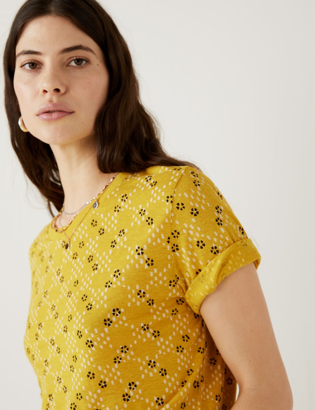 Linen Blend Geometric Short Sleeve T-Shirt image 4