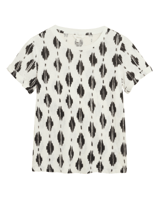 

Womens Per Una Linen Blend Geometric Short Sleeve T-Shirt - Black Mix, Black Mix