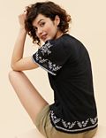 Pure Cotton Embroidered Crew Neck T-Shirt