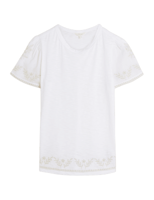 

Per Una Camiseta con escote cerrado y bordado 100% algodónWomens - White, White