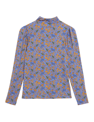 

Womens Per Una Geblümtes Langarmoberteil aus Jersey mit Stehkragen - Purple Mix, Purple Mix