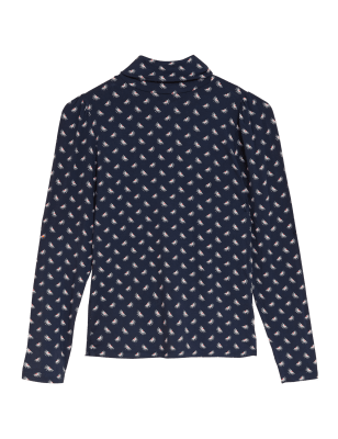

Per Una Top de punto floral de manga larga con cuello chimeneaWomens - Navy Mix, Navy Mix