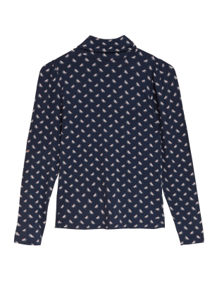 

Womens Per Una Jersey Floral Funnel Neck Long Sleeve Top - Navy Mix, Navy Mix