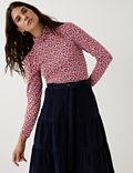 Jersey Floral Funnel Neck Long Sleeve Top