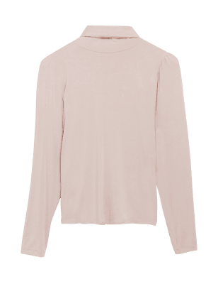 

Womens Per Una Geblümtes Langarmoberteil aus Jersey mit Stehkragen - Pink Shell, Pink Shell