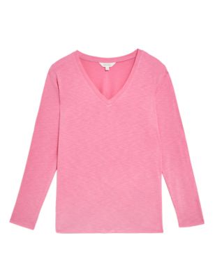

Womens Per Una Modal Rich V-Neck Long Sleeve Longline Top - Bright Pink, Bright Pink