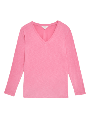 

Womens Per Una Lang geschnittenes Langarmoberteil mit hohem Modalanteil und V-Ausschnitt - Bright Pink, Bright Pink