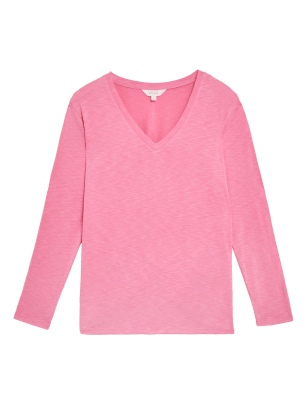 

Womens Per Una Modal Rich V-Neck Long Sleeve Longline Top - Bright Pink, Bright Pink