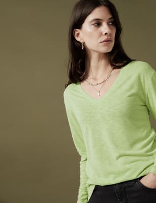 

Womens Per Una Modal Rich V-Neck Long Sleeve Longline Top - Pistachio, Pistachio