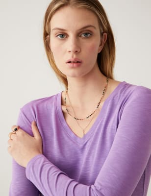 

Womens Per Una Modal Rich V-Neck Long Sleeve Longline Top - Lupin, Lupin