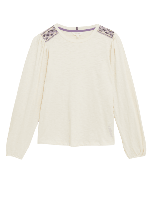 

Per Una Top de manga larga bordado 100% algodónWomens - Cream Mix, Cream Mix