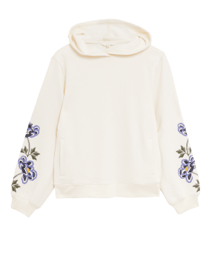 

Womens Per Una Cotton Rich Floral Embroidered Hoodie - Cream Mix, Cream Mix