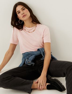 

Womens Per Una Modal Rich Round Neck T-Shirt - Pink Shell, Pink Shell
