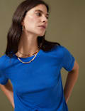 Linen Blend Round Neck Relaxed T-Shirt