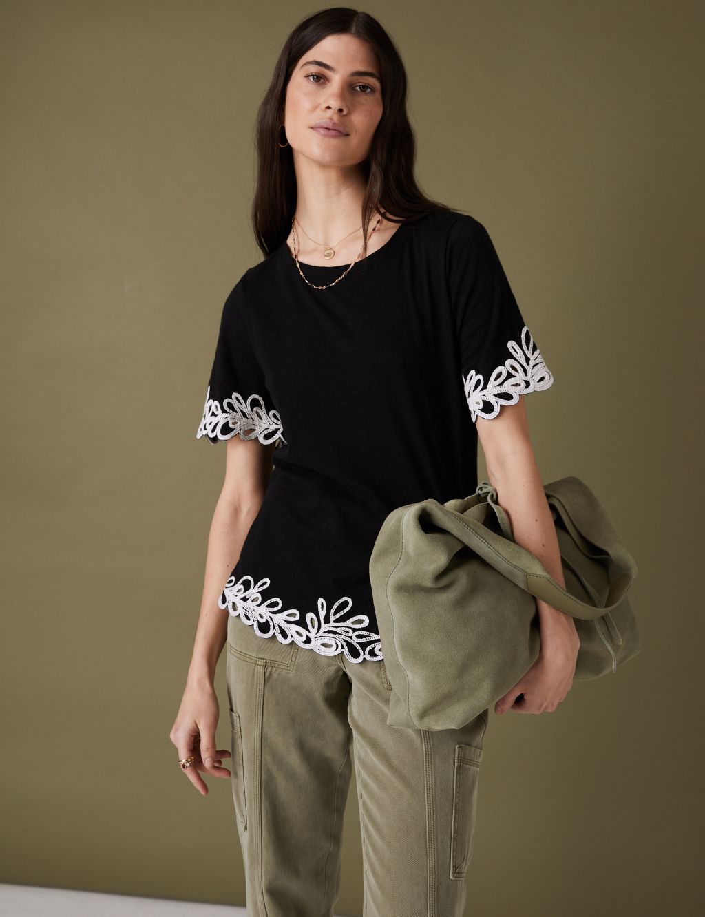 Pure Cotton Embroidered T-Shirt image 2