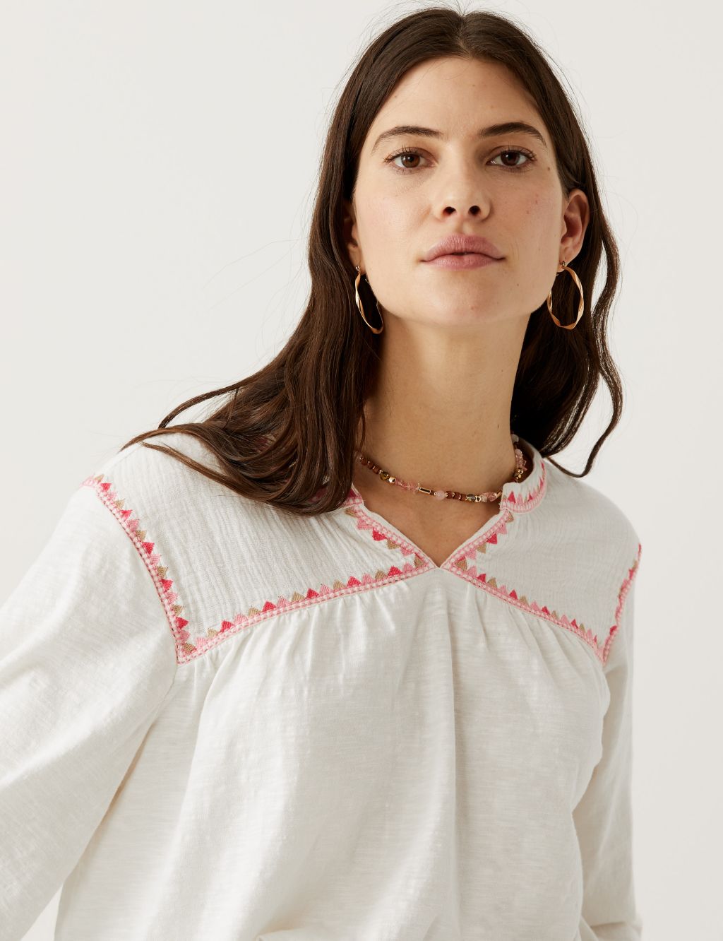 Pure Cotton Embroidered Notch Neck Top image 3