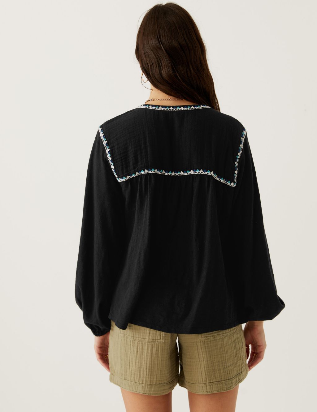 Pure Cotton Embroidered Notch Neck Top image 4