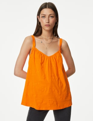 

Womens Per Una Pure Cotton Embroidered Cami Top - Bright Orange, Bright Orange