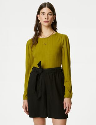 Pointelle Shirred Top