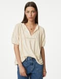 Pure Cotton Broderie Puff Sleeve Top
