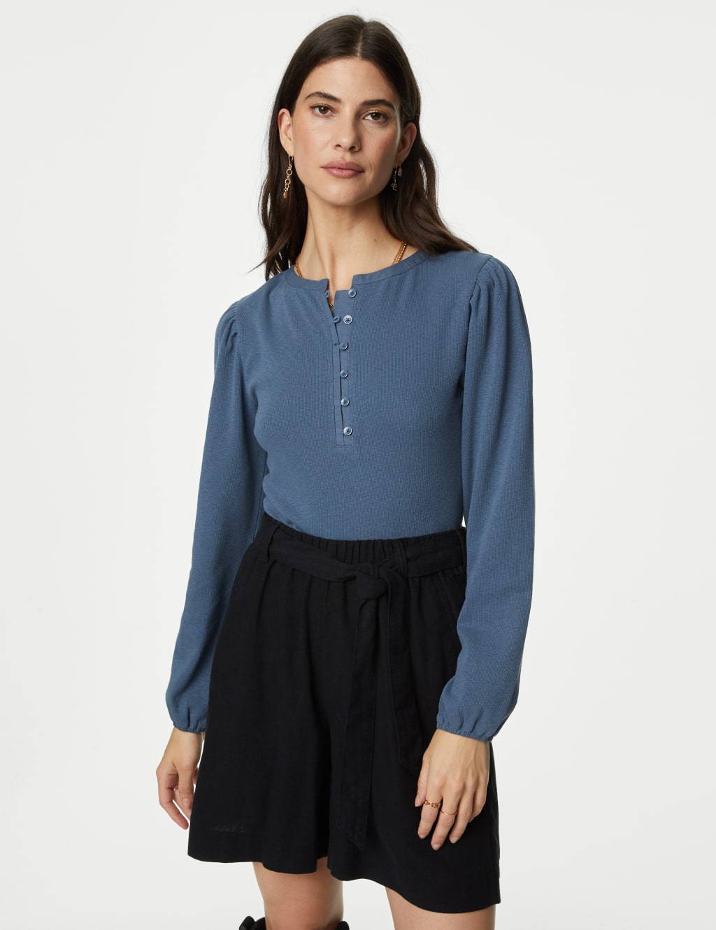 Cotton Rich Ribbed Round Neck Knitted Top image 1
