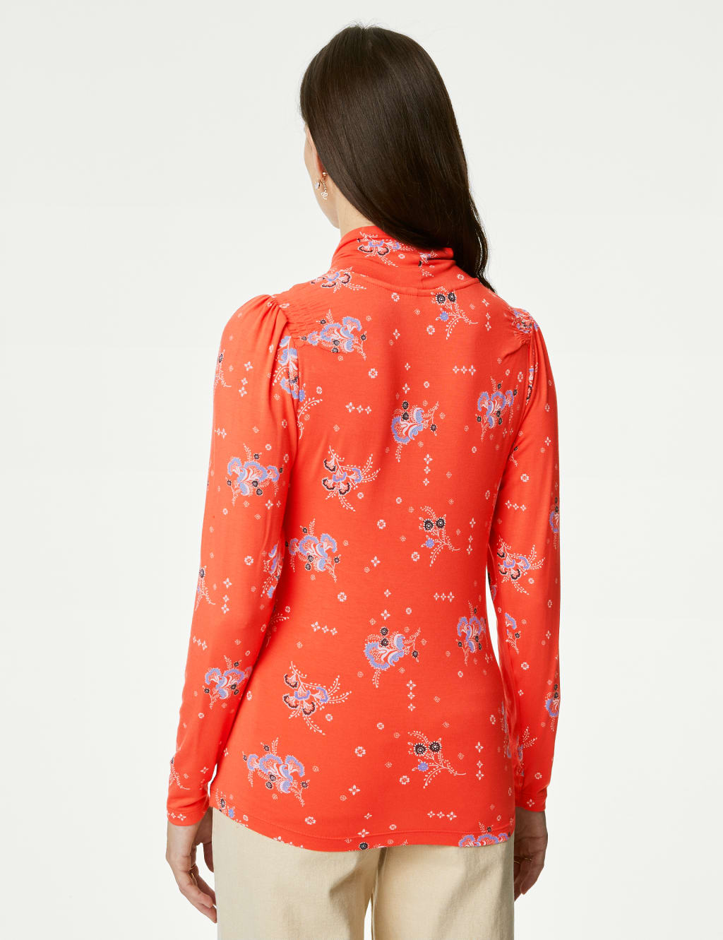Modal Rich Printed Shirred High Neck Top image 5