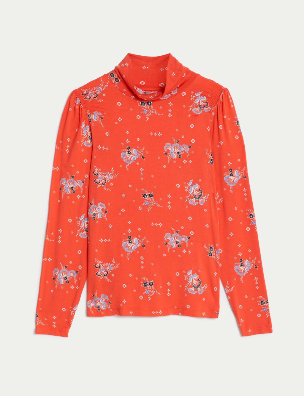 Modal Rich Printed Shirred High Neck Top image 2