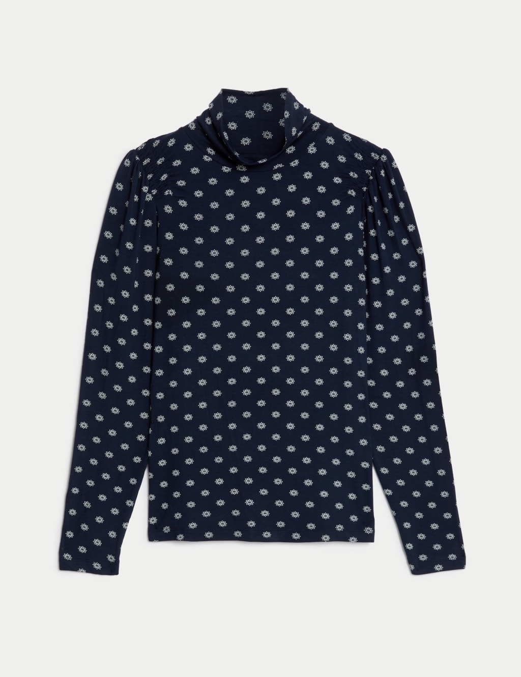 Modal Rich Printed Shirred High Neck Top image 2