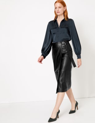 Jupe midi style crayon en cuir