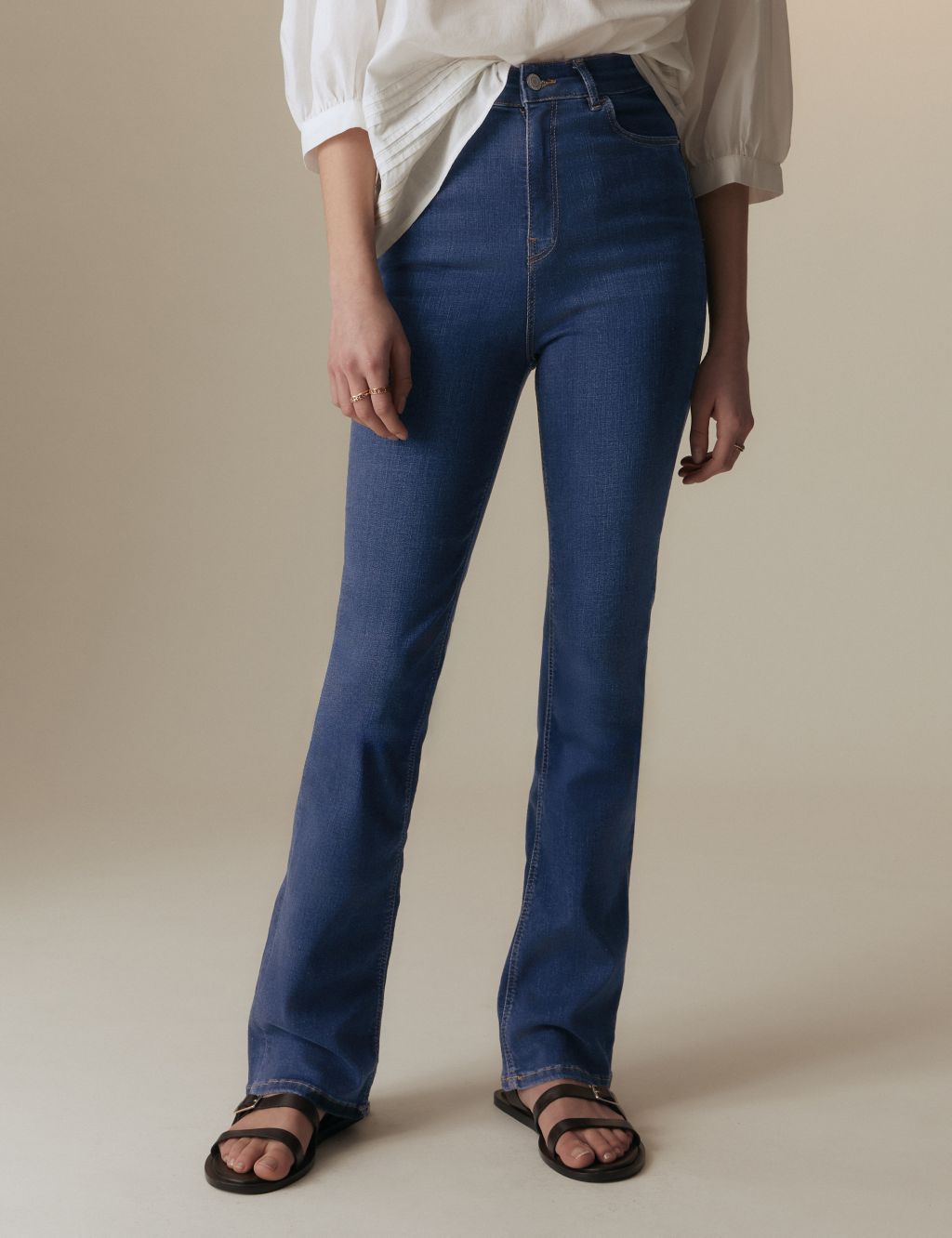 Lyocell Rich High Waisted Slim Flare Jeans image 3